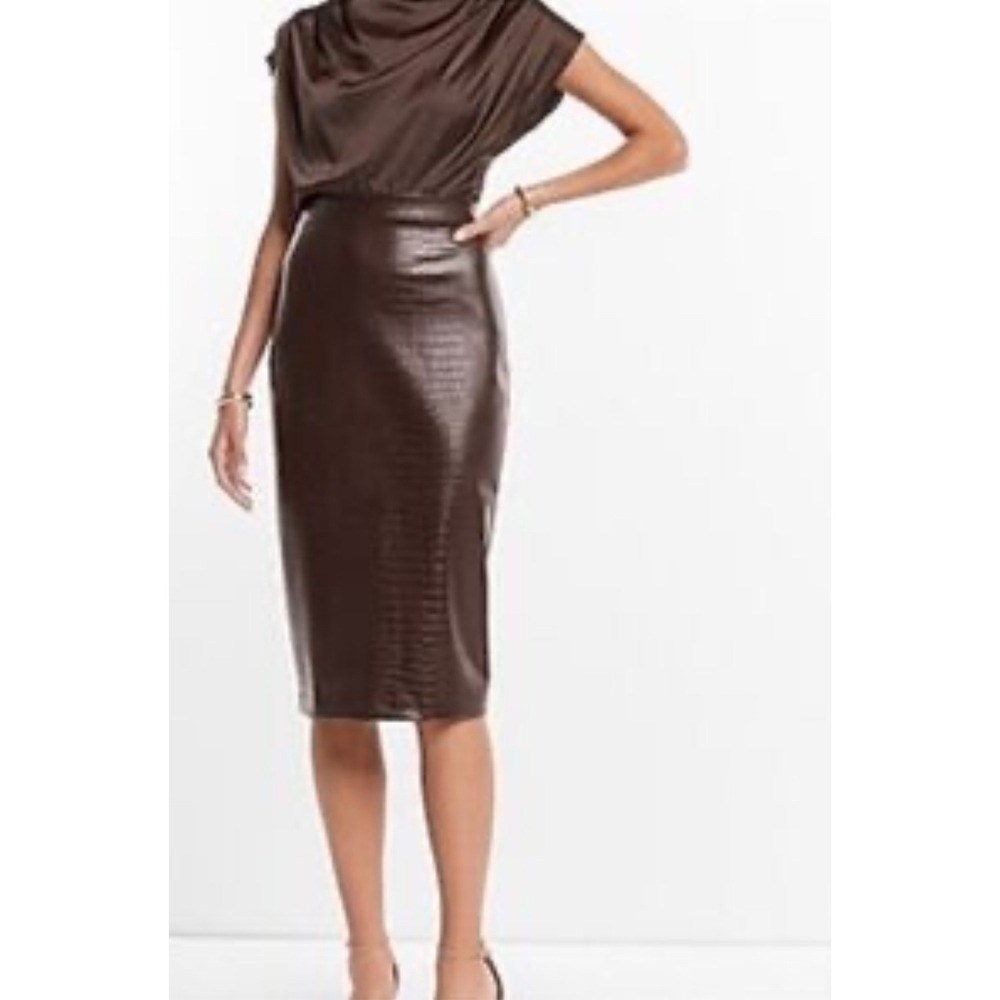 Express Brown Faux Croc Snake Print Mock Neck Small Midi Dress Sleeveless‎ - NEW